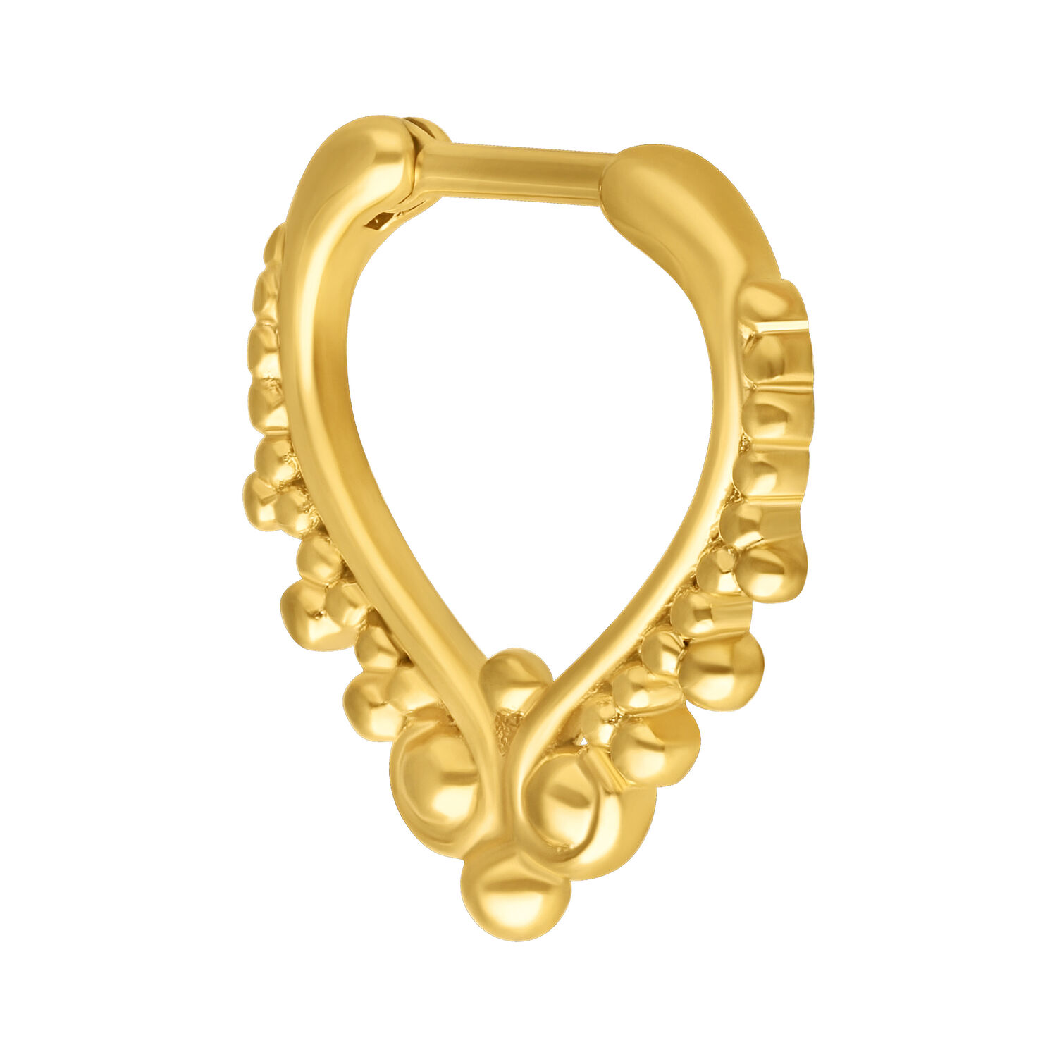 Goldener Septum Clicker aus Chirurgenstahl 316L auf weißem Hintergrund