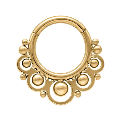 Goldener Temple Clicker Piercing mit Kugeln, 1,2mm Stärke, 8mm Innendurchmesser