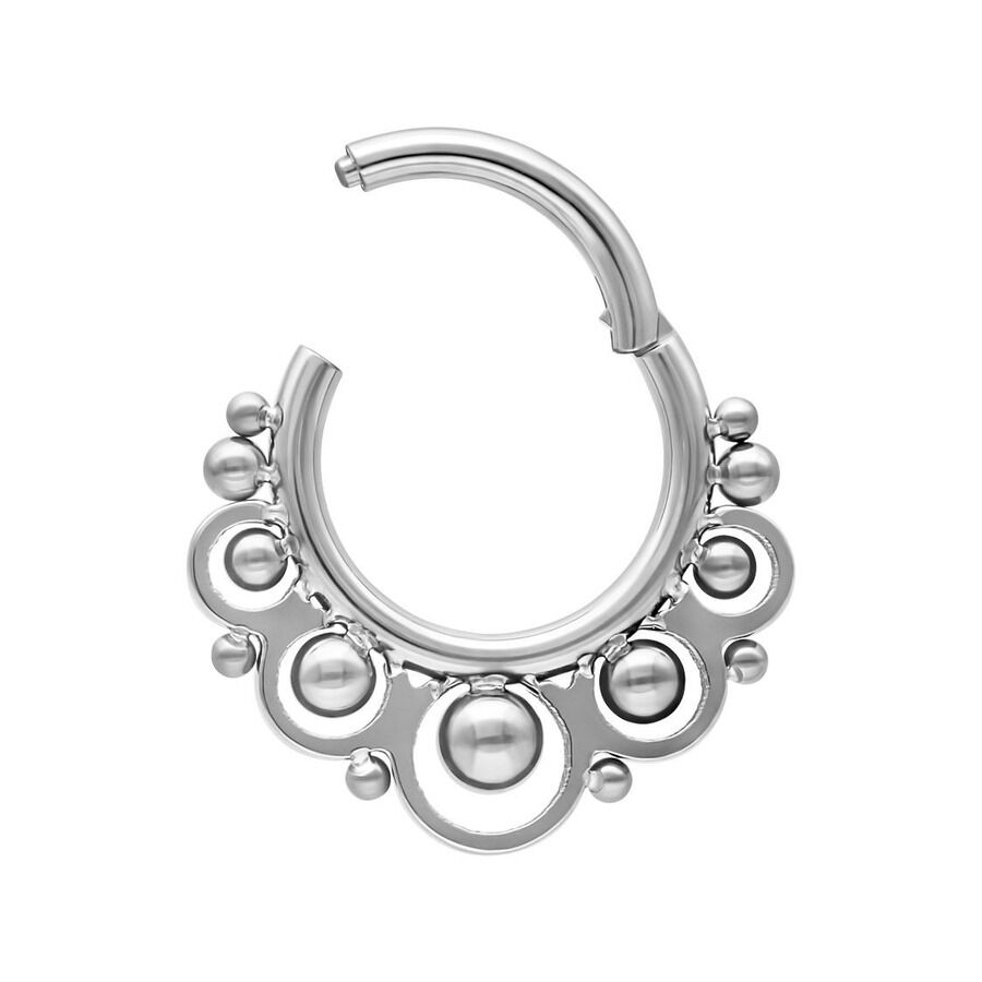 Silberner Temple Clicker aus Titan, 8mm Silberner Titan Clicker mit Kugeln, 8mm Durchmesser, auf weißem Hintergrund