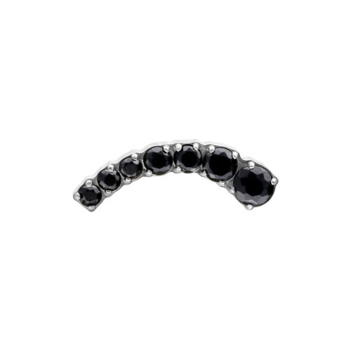 Silberner Piercingaufsatz mit schwarzen Kristallen, links gebogen
