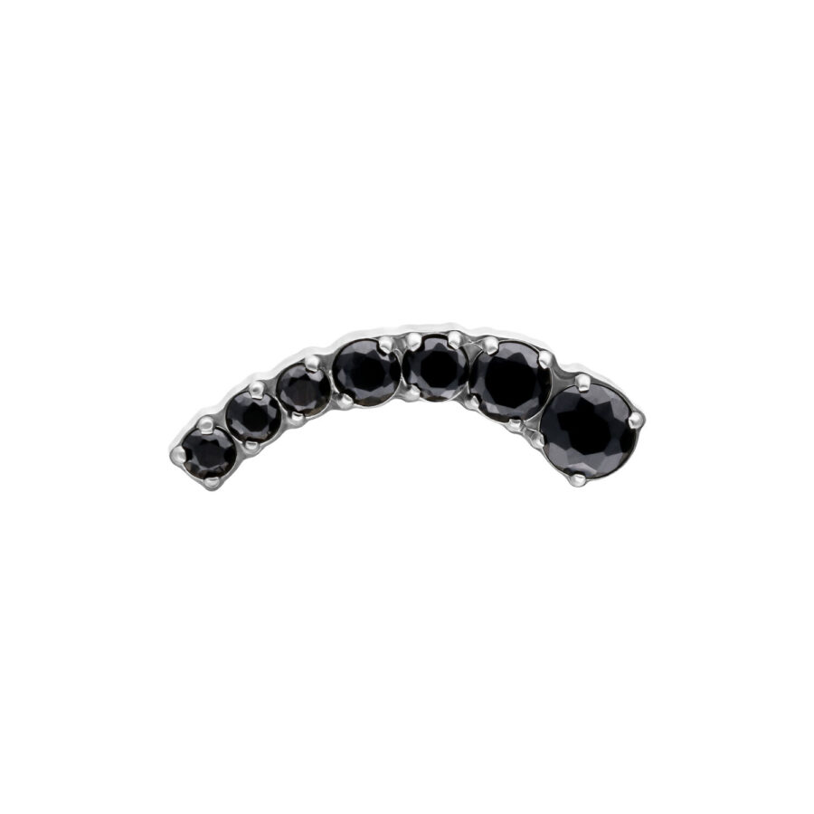Silberner Piercingaufsatz mit schwarzen Kristallen, links gebogen