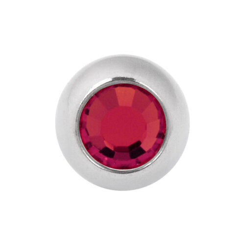 Silberner Titanaufsatz mit rotem Kristall, 2,5 mm Kugelgröße