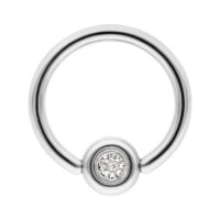 Titan Clip in Ring mit Kristall Silberner Titan Clip in Ring mit klarem Kristall auf weißem Hintergrund