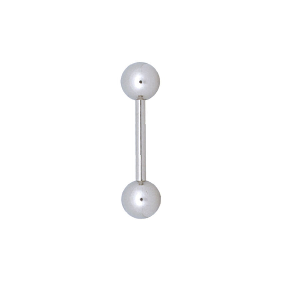 Silbernes Titan Rattle Barbell Piercing Silbernes Titan Barbell Piercing mit zwei Kugeln auf weißem Hintergrund