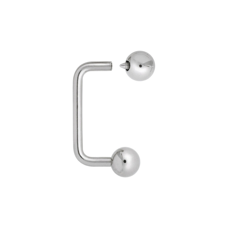 Titan Highline® Innengewinde Surface Barbell Silberner Titan Surface Barbell mit zwei Kugeln auf weißem Hintergrund