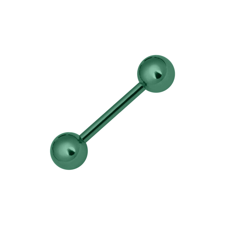 Dunkelgrüner Titan Barbell Piercing Dunkelgrüner Titan Barbell mit zwei Kugeln auf weißem Hintergrund