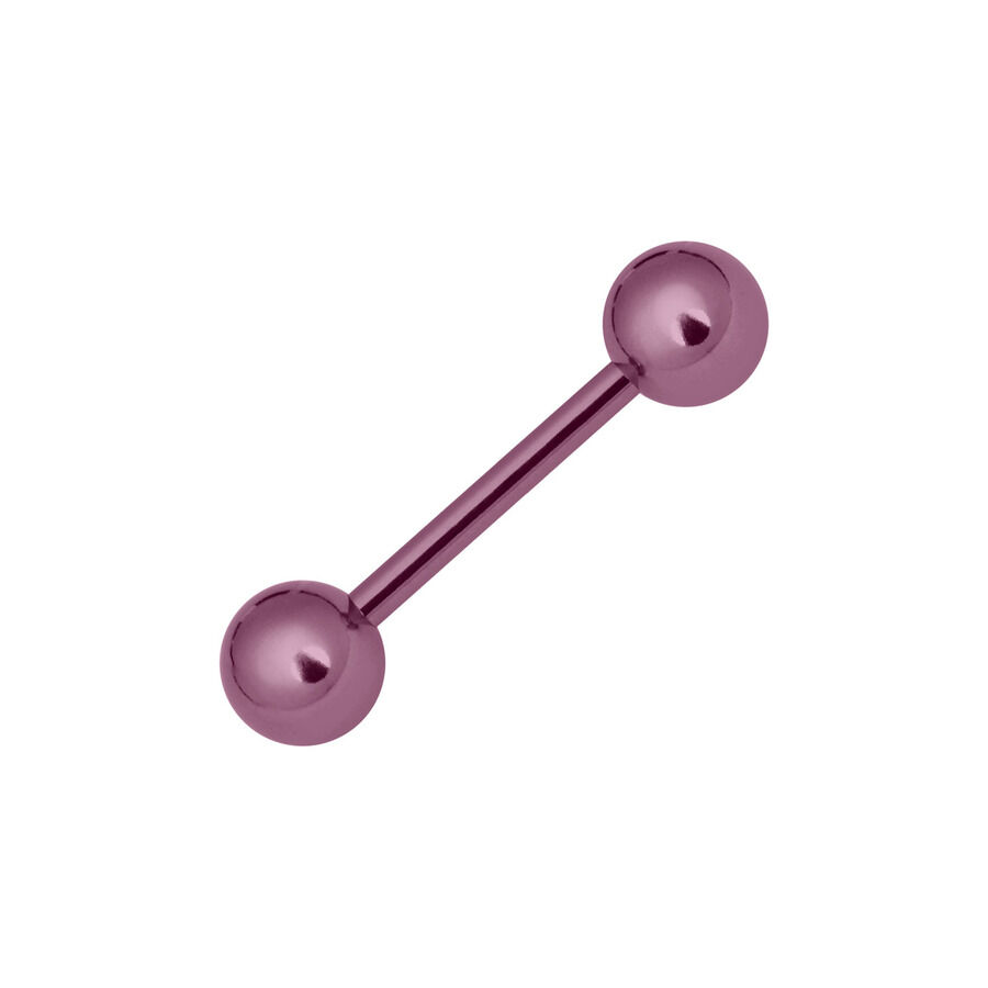 Violett Titan Barbell mit Außengewinde Violett anodisiertes Titan Barbell mit zwei Kugeln auf weißem Hintergrund