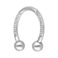 Silberner Kristall Circular Barbell 8,0 mm Silberfarbener Circular Barbell mit Kristallen auf weißem Hintergrund