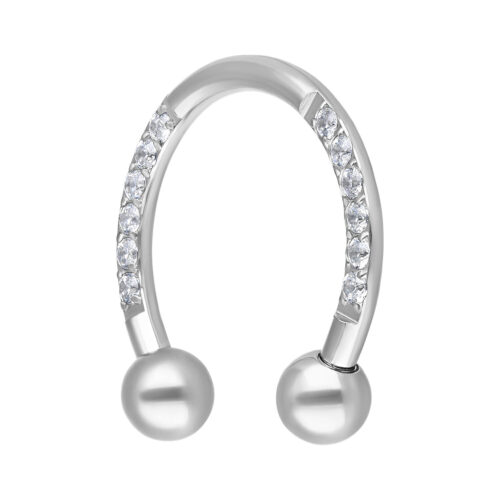 Silberfarbener Circular Barbell mit Kristallen auf weißem Hintergrund