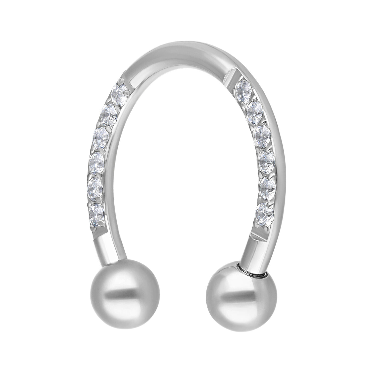 Silberner Kristall Circular Barbell 8,0 mm Silberfarbener Circular Barbell mit Kristallen auf weißem Hintergrund