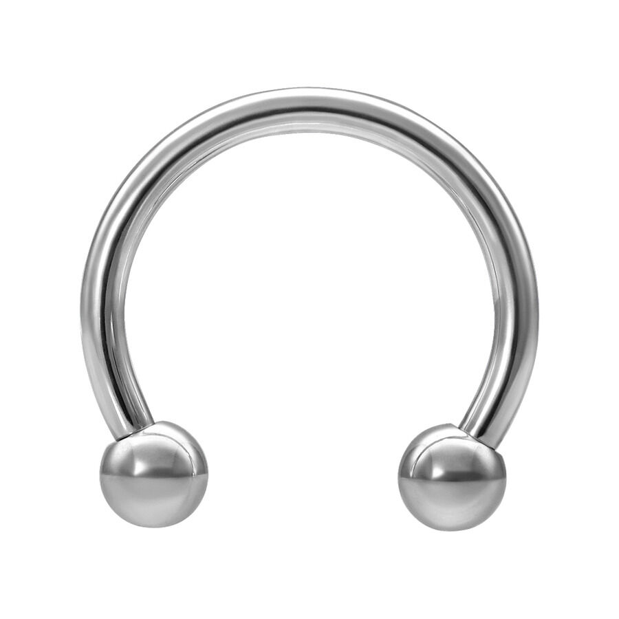 Silberner Circular Barbell aus Chirurgenstahl Silberner Circular Barbell mit Außengewinde und Kugelenden auf weißem Hintergrund