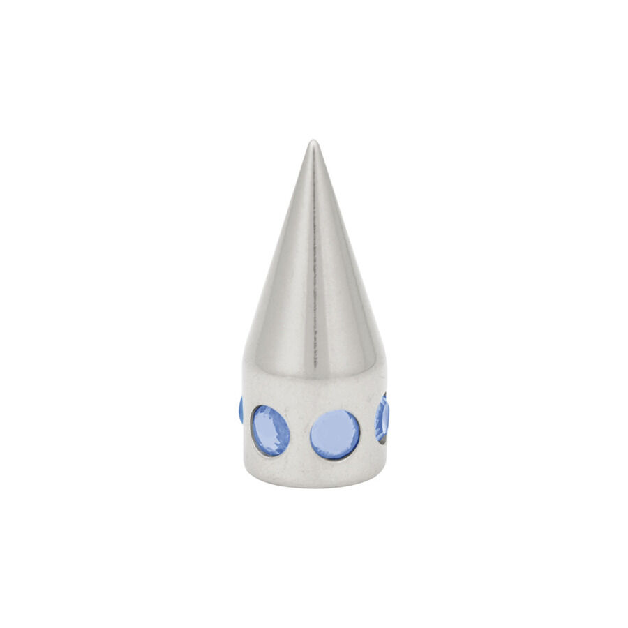 Saphirblauer Multi Jewelled Cone, 1.6 mm Silberner Titan-Aufsatz mit saphirblauen Kristallen auf weißem Hintergrund