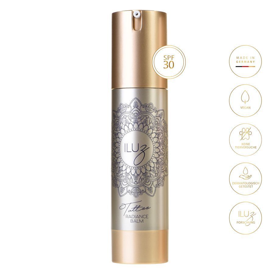 Wildcat Radiance Balm SPF30 50ml Silberne Flasche Radiance Balm mit goldenem Deckel und Mandala-Design