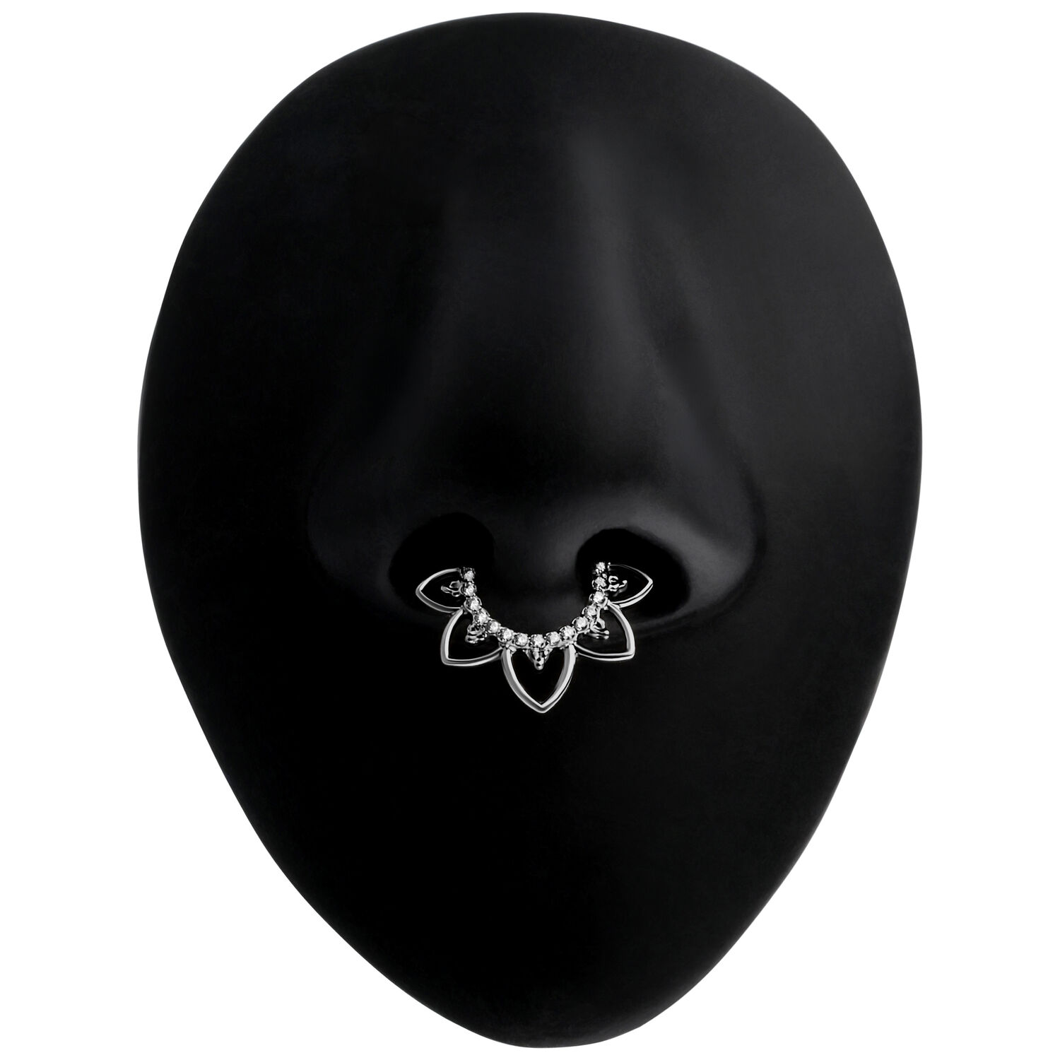 Oriental Kristall Septum Clicker Silber Silberner Septum Clicker mit Kristallen an schwarzem Display