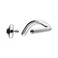 Silberner Nasenstecker mit Aurora Boreale Kristall Silberner Nasenstecker aus Titan mit Aurora Boreale Kristall, zeigt Gewinde und gebogene Form.