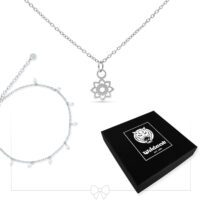 Silber Schmuckset mit Perlenarmband Silberne Halskette mit Blumenanhänger und Perlenarmband, schwarze Box