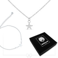 Seestern Schmuckset in Silber Silbernes Seestern Halsketten- und Fußkettchen-Set mit schwarzer Wildcat-Schachtel