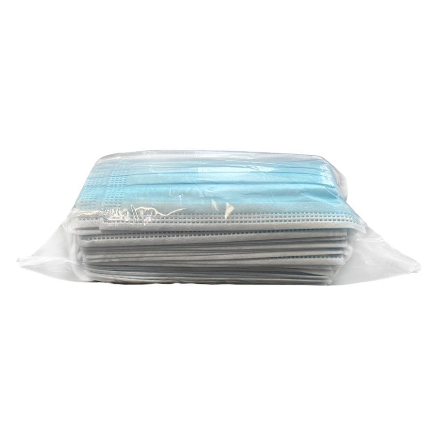 Blaue Einweg-Gesichtsmasken 50er Set Blau verpackte Einweg-Gesichtsmasken, 50 Stück in transparenter Kunststoffverpackung