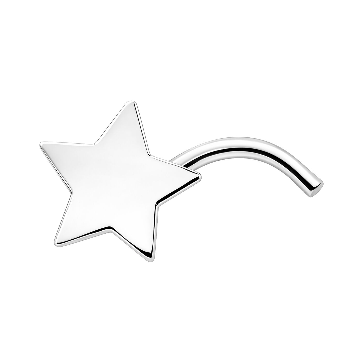 Silberner Stern Nasenstecker Silberner Stern-Nasenstecker mit gebogenem Stab auf weißem Hintergrund