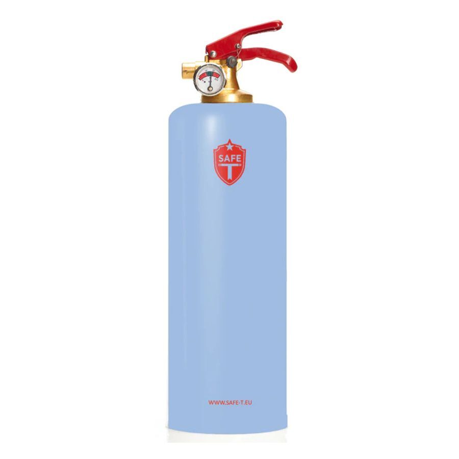Blauer Feuerlöscher SafeT 1kg Blauer Feuerlöscher mit rotem Griff auf weißem Hintergrund