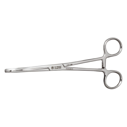 Silberne Edelstahl Piercing Zange auf weißem Hintergrund