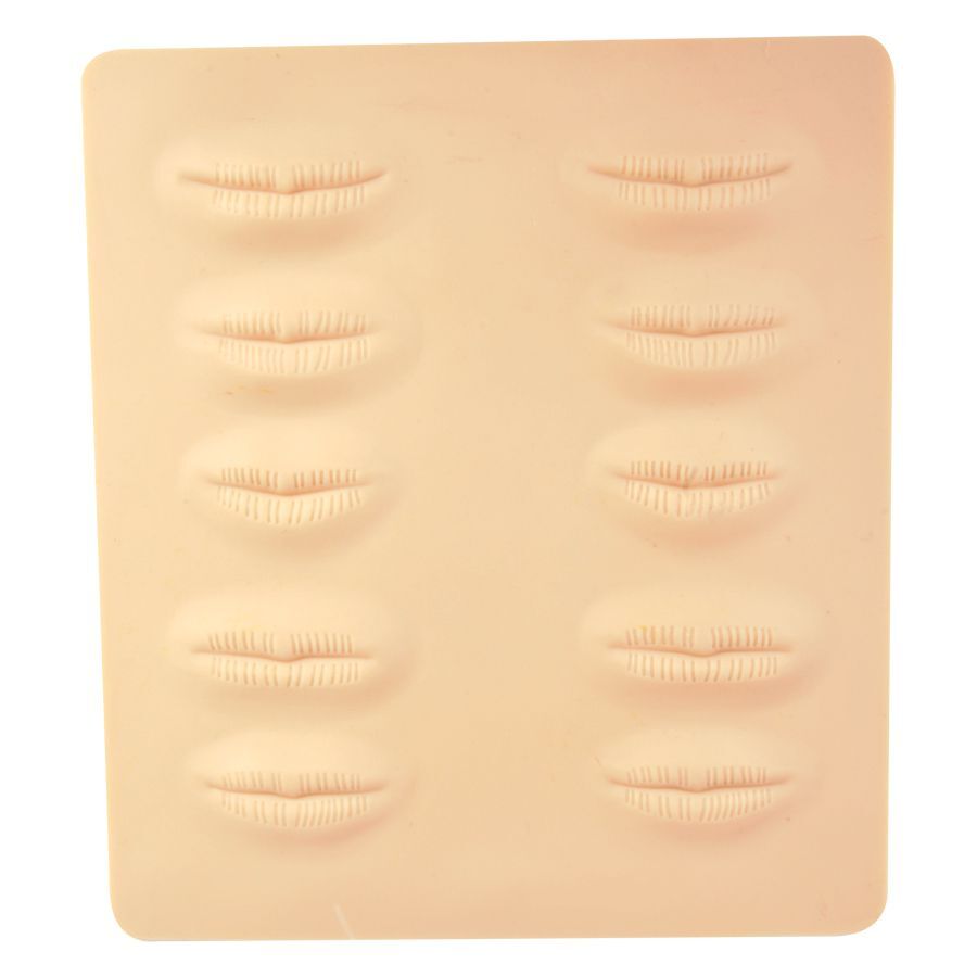 Beige Silikon Tattoo Übungshaut Lippen Beige Silikonplatte mit geprägten Lippen, neutraler Hintergrund