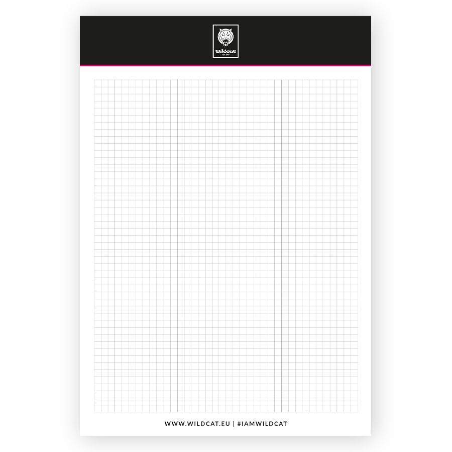 Wildcat DIN A4 Block kariert Weißer DIN A4 Block mit kariertem Papier und Wildcat-Logo oben
