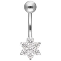 Silbernes Baby Flower Bananabell Silbernes Bauchnabelpiercing mit blumenförmigem Kristallanhänger