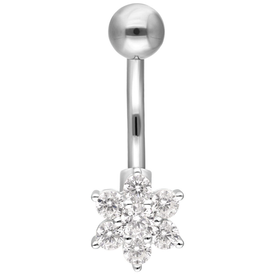Silbernes Bauchnabelpiercing mit blumenförmigem Kristallanhänger