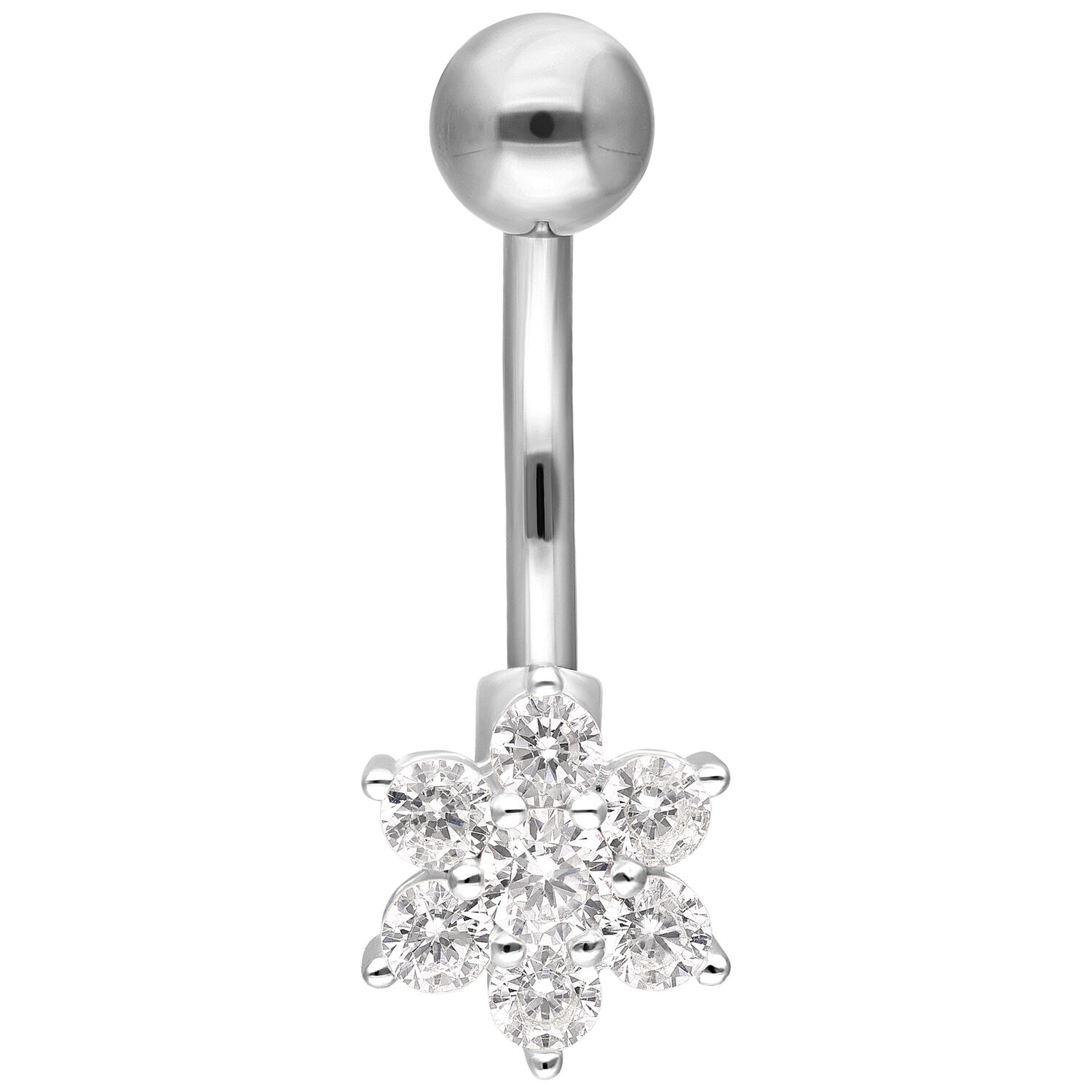 Silbernes Baby Flower Bananabell Silbernes Bauchnabelpiercing mit blumenförmigem Kristallanhänger