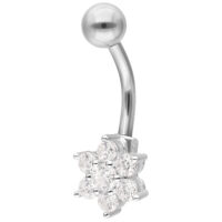 Silbernes Baby Flower Bananabell Piercing Silbernes Bananabell mit kristallklarer Blume auf weißem Hintergrund