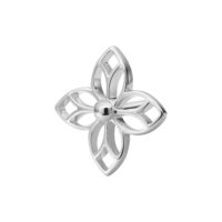 Silberner Blumenaufsatz für Piercings Silberner Blumenaufsatz in Form einer Blume mit vier Blütenblättern auf weißem Hintergrund