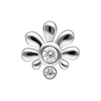Silberner Blüten-Piercingaufsatz mit Kristallen Silberner Piercingaufsatz in Blütenform mit klaren Kristallen auf weißem Hintergrund