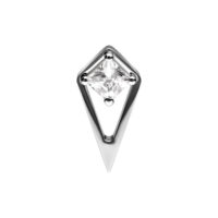 Silberner Push Fit Aufsatz mit Kristall Silberner geometrischer Aufsatz mit klarem Kristall auf weißem Hintergrund