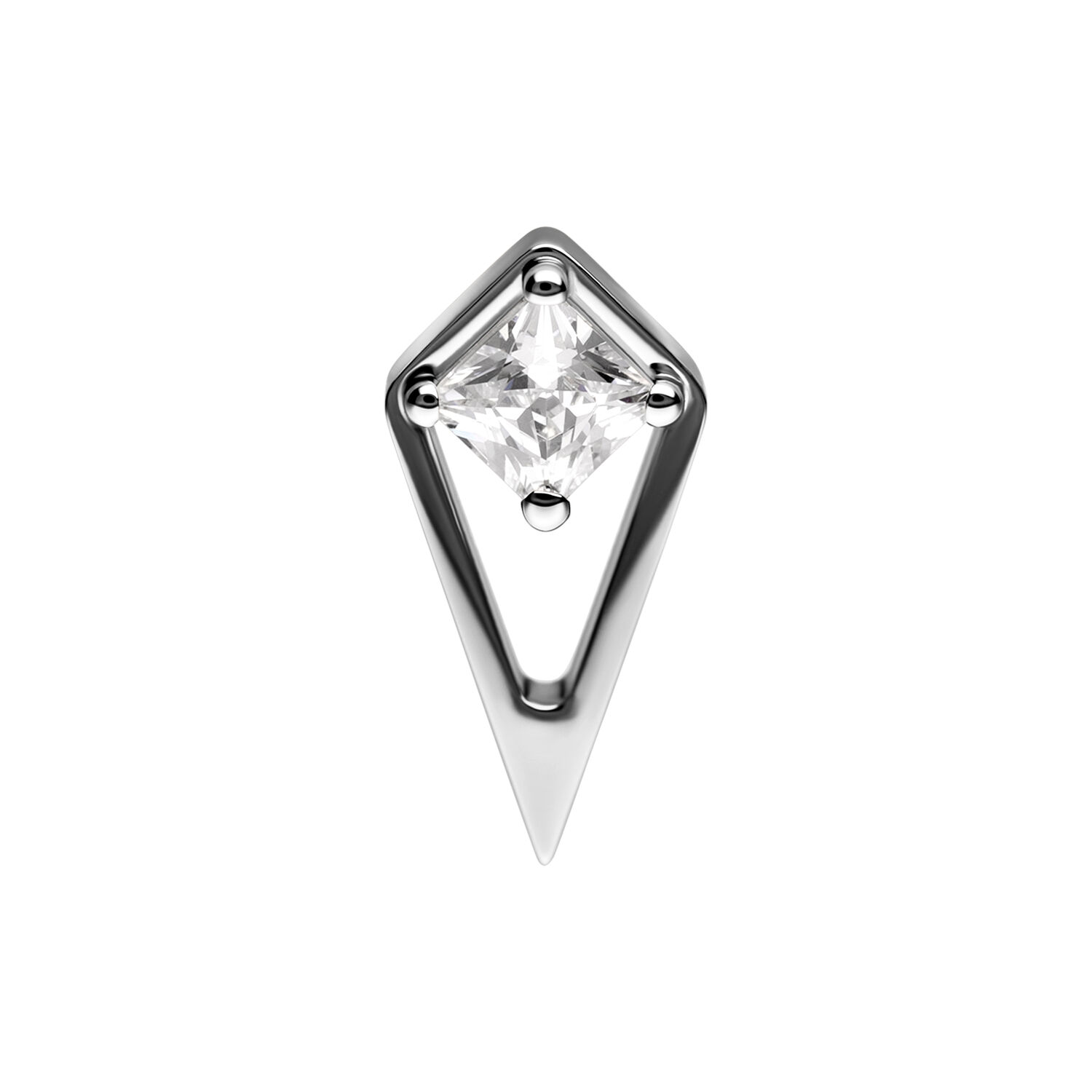 Silberner Push Fit Aufsatz mit Kristall Silberner geometrischer Aufsatz mit klarem Kristall auf weißem Hintergrund
