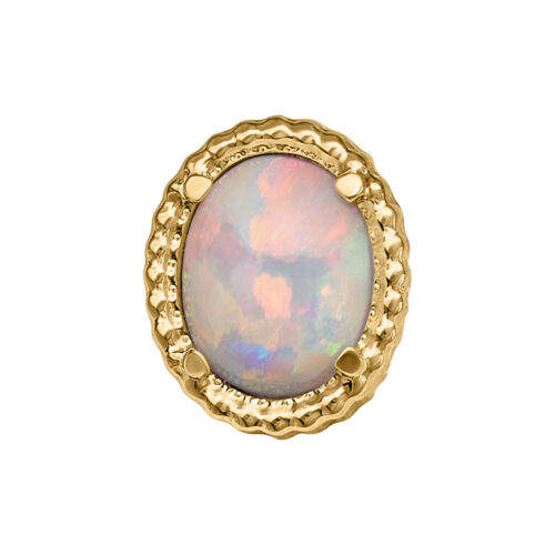 Ovaler Opal in einem goldenen Rahmen mit gehämmerter Textur