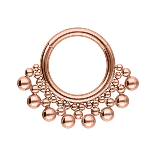 Roségoldener Septum Clicker aus Titan mit Kugeldesign auf weißem Hintergrund