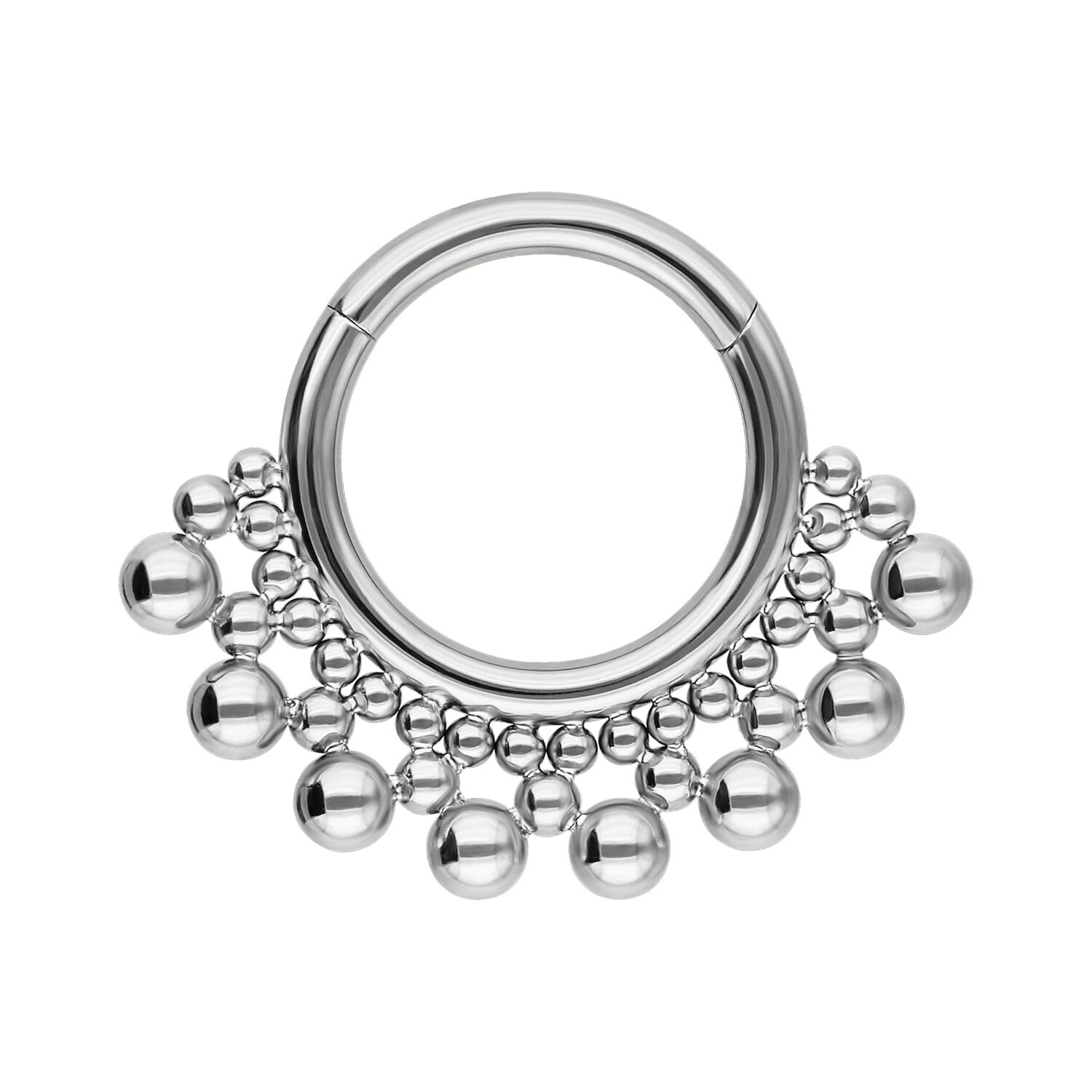 Silberner Bubble Septum Clicker 1,2 mm Silberner Septum Clicker mit Kugeldetails auf weißem Hintergrund