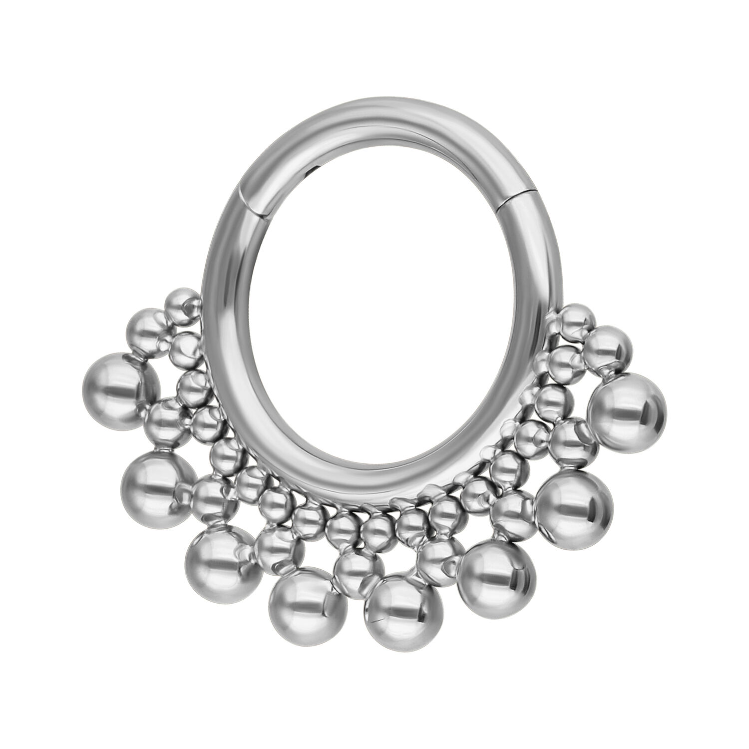 Silberner Titan Bubble Clicker Piercing Silberner Septum Clicker mit Kugeldesign aus Titan, vor weißem Hintergrund