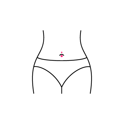 Schwarze Linienzeichnung eines Bauchnabelpiercings auf weißem Hintergrund