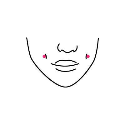 Minimalistische Zeichnung eines Gesichts mit zwei Wangenpiercings auf weißem Hintergrund