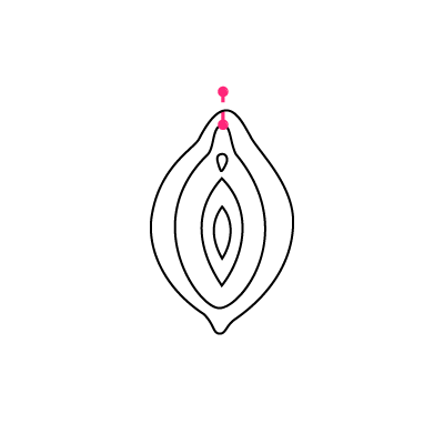 Schlichte Schwarz-Weiß-Illustration eines Christina Piercings mit farblicher Markierung