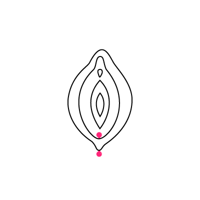 Schlichte lineare Illustration eines Piercings mit rosa Punkten auf weißem Hintergrund