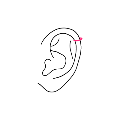 Zeichnung eines Ohrs mit einem rosa Helix-Piercing auf weißem Hintergrund