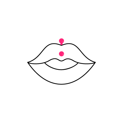 Schwarz-rote Illustration eines Jestrum Piercings auf weißem Hintergrund