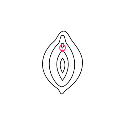 Minimalistische Darstellung eines Klitoris-Piercings auf weißem Hintergrund