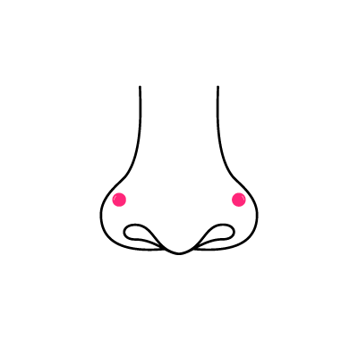 Schwarz-weiße Illustration eines Nasallang Piercings auf weißem Hintergrund