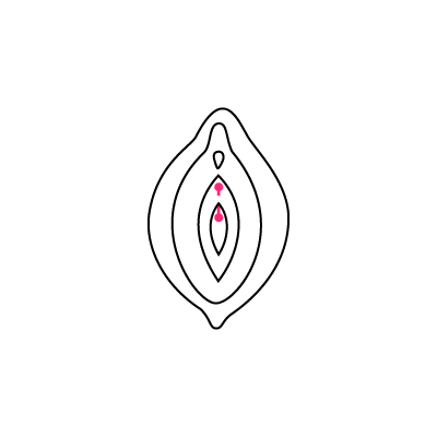 Minimalistisches Schema eines Princess Albertina Piercings auf weißem Hintergrund