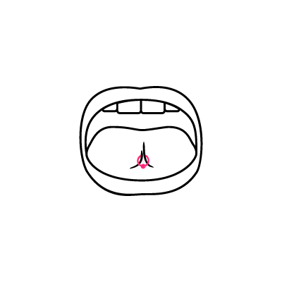 Illustration eines offenen Mundes mit einem Zungenbändchen Piercing auf weißem Hintergrund