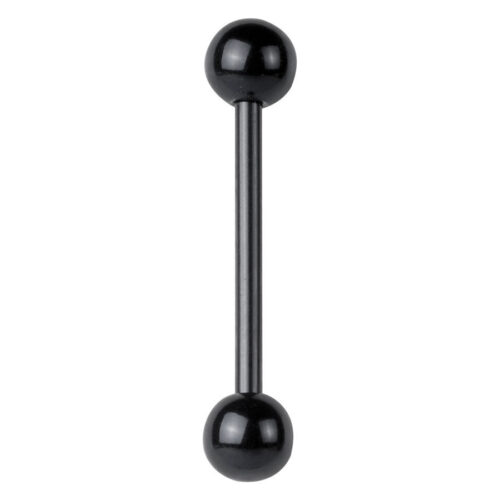 Schwarzes Barbell Piercing mit zwei Kugeln auf weißem Hintergrund